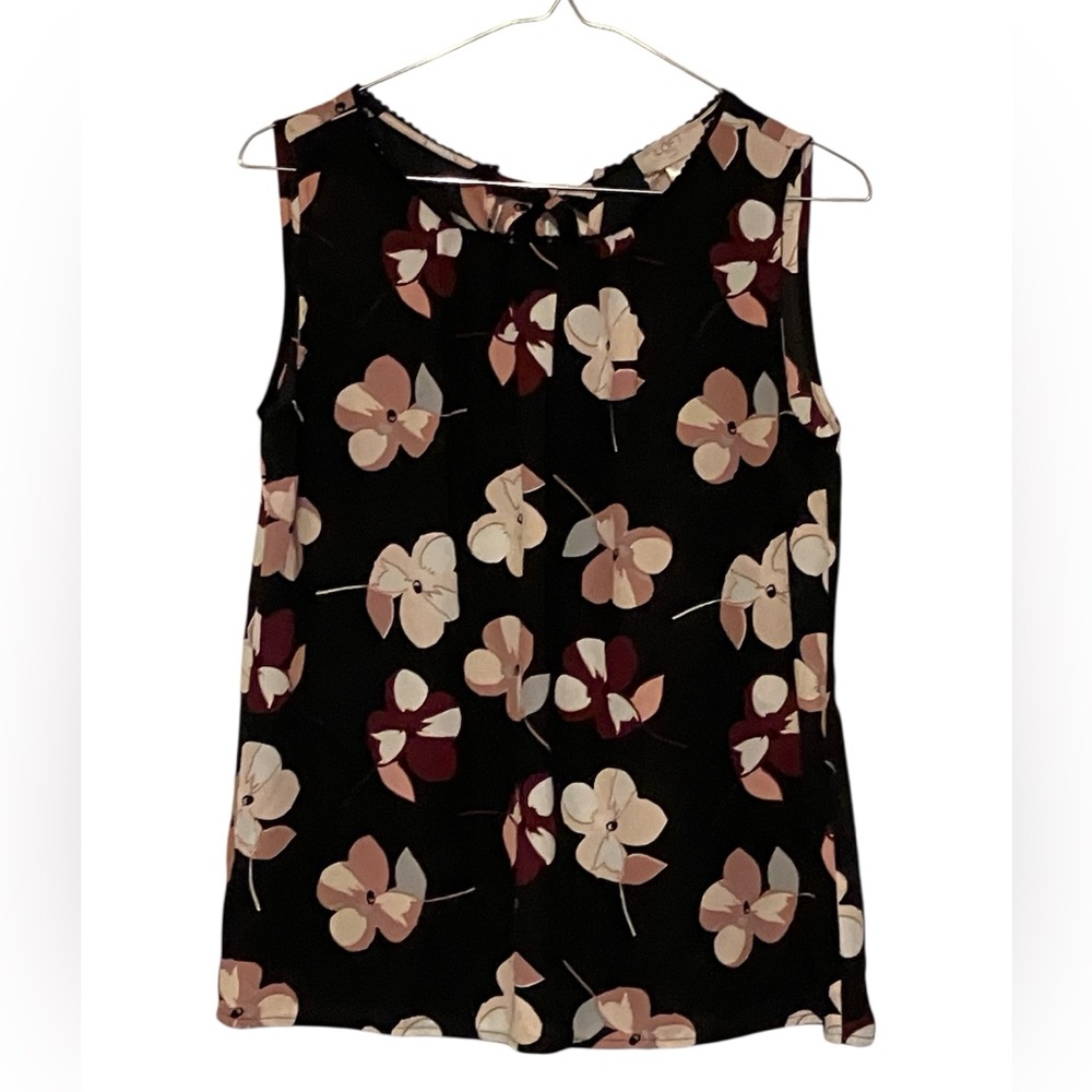 LOFT Outlet Petite Floral Sleeveless Blouse XSP Back Tie Neck